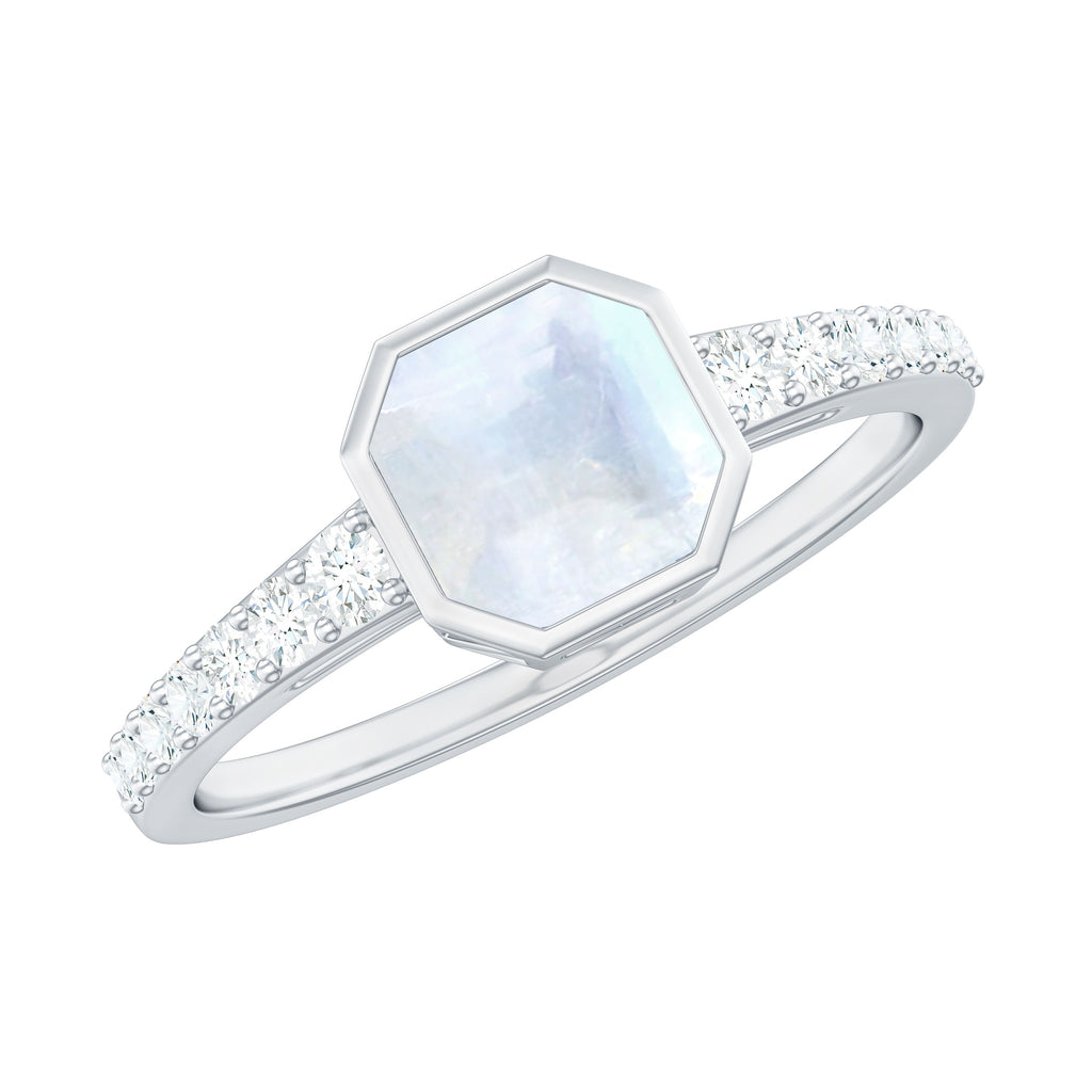 3.5 CT Bezel Set Moonstone Solitaire Ring with Diamond Side Stones Moonstone - ( AAA ) - Quality - Rosec Jewels