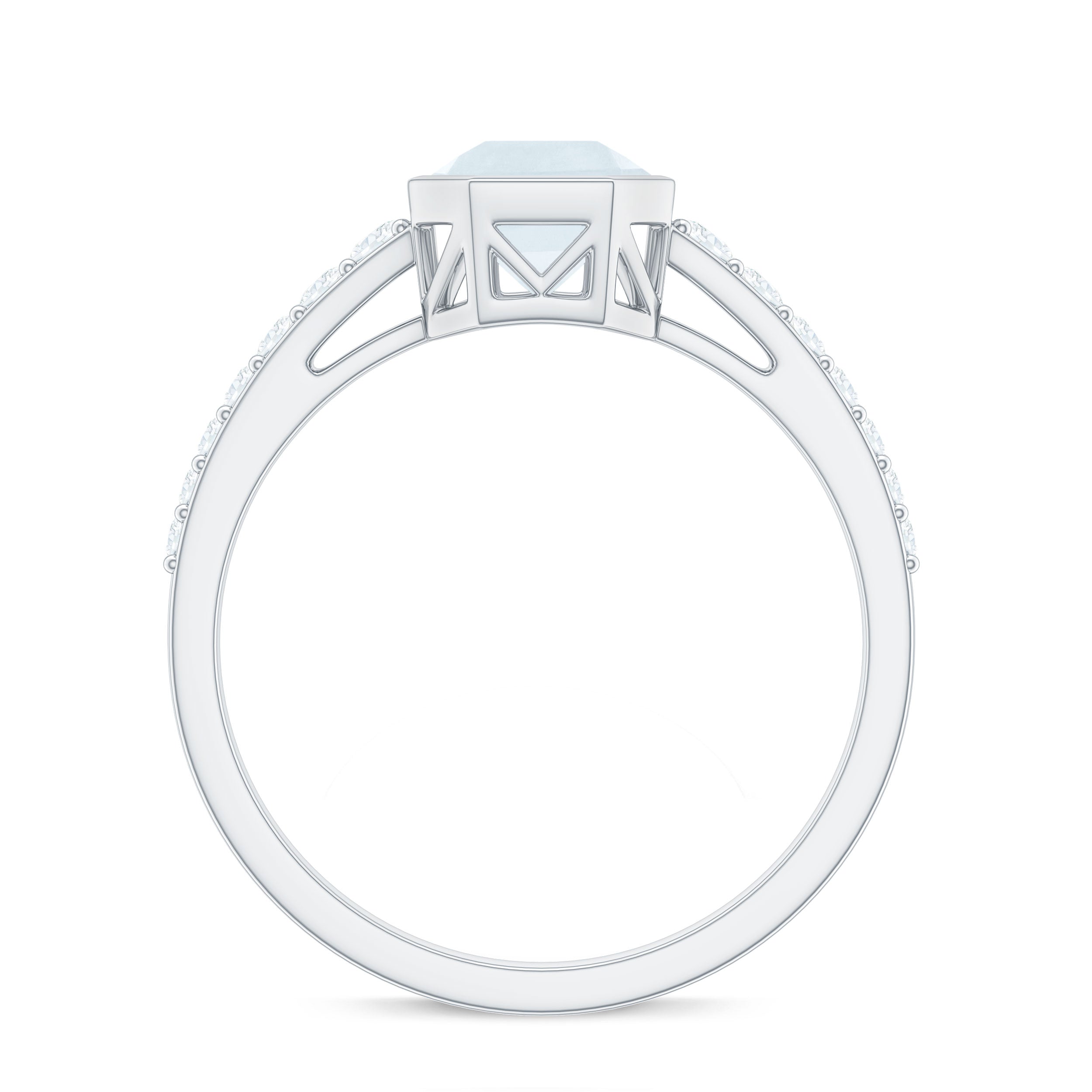3.5 CT Bezel Set Moonstone Solitaire Ring with Diamond Side Stones Moonstone - ( AAA ) - Quality - Rosec Jewels