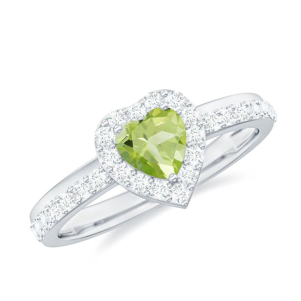 Heart Shape Peridot Promise Ring with Diamond Accent Peridot - ( AAA ) - Quality - Rosec Jewels