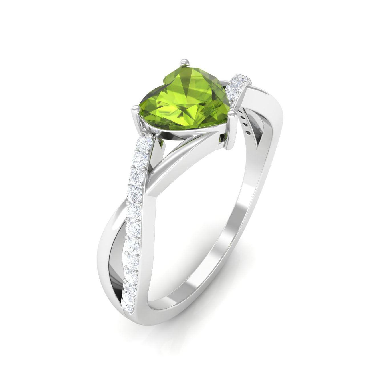 1.25 CT Heart Shape Peridot Solitaire Ring with Diamond Accent Peridot - ( AAA ) - Quality - Rosec Jewels