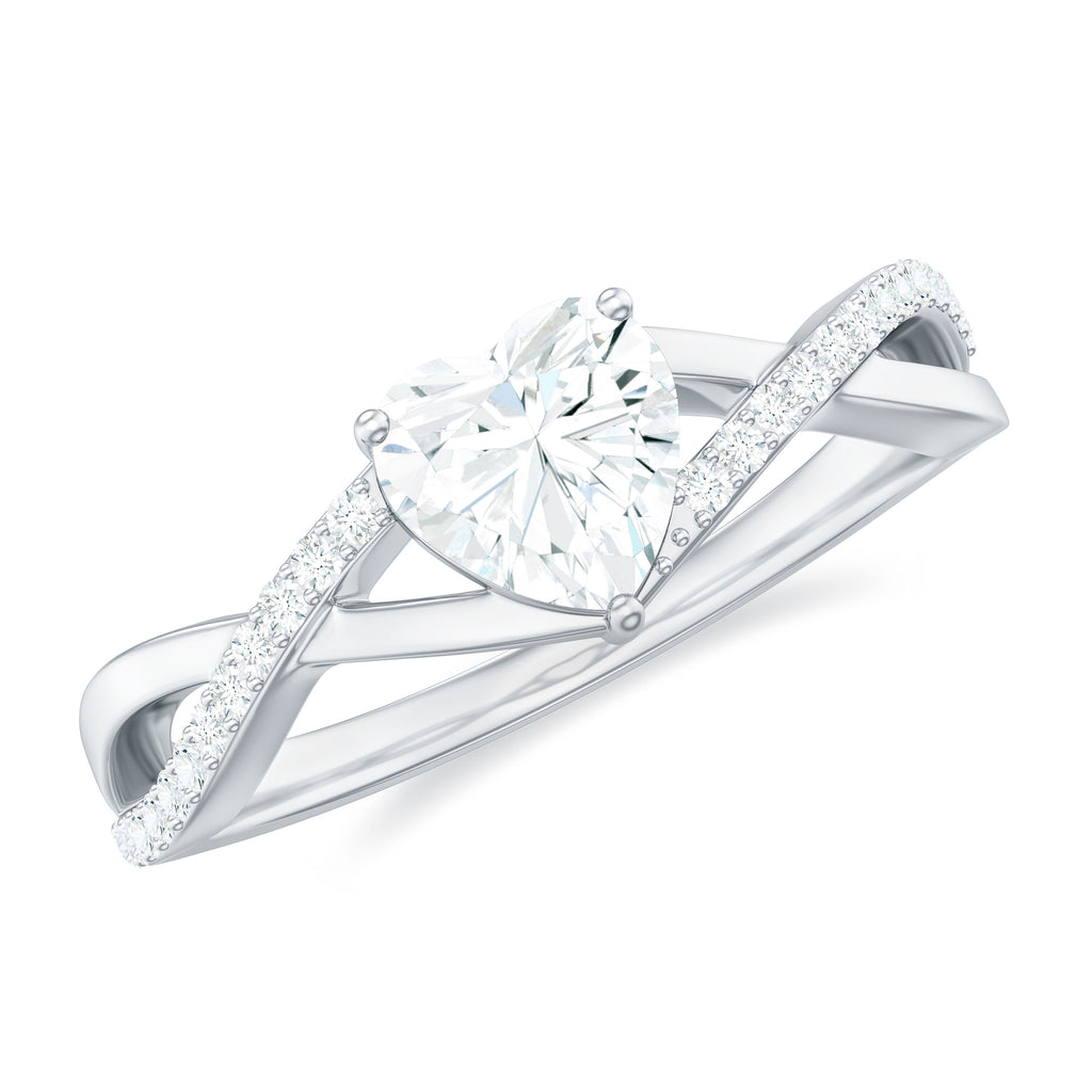 1.25 CT Heart Shape Solitaire Moissanite Crossover Engagement Ring Moissanite - ( D-VS1 ) - Color and Clarity - Rosec Jewels