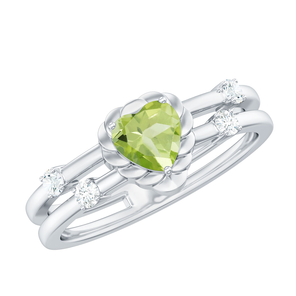 Heart Shape Peridot Solitaire Band Ring with Diamond Stones Peridot - ( AAA ) - Quality - Rosec Jewels