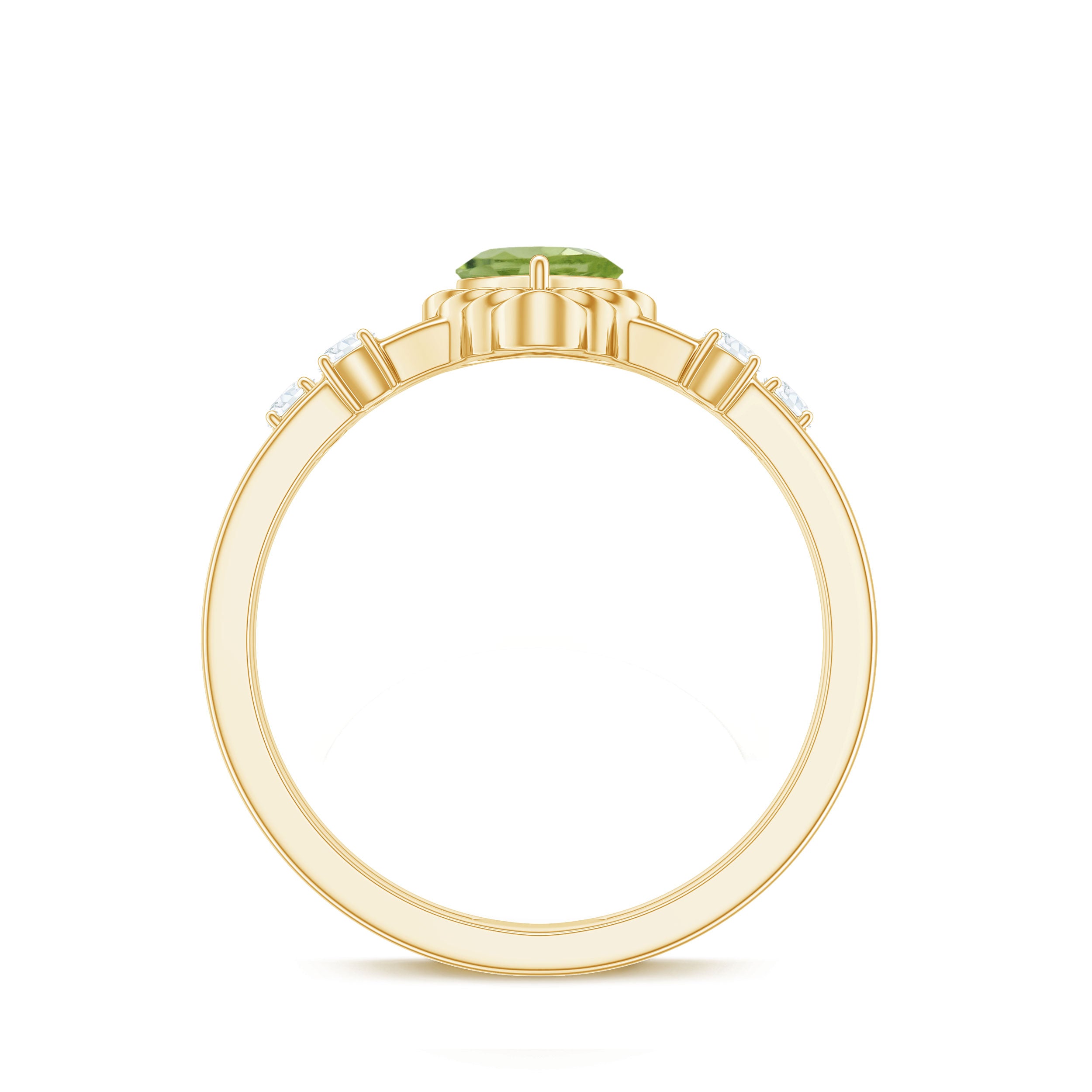 Heart Shape Peridot Solitaire Band Ring with Diamond Stones Peridot - ( AAA ) - Quality - Rosec Jewels
