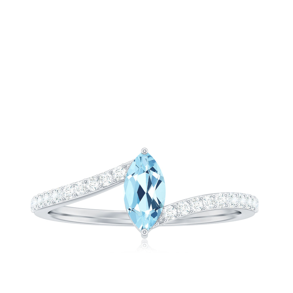 1/2 Ct Bypass Engagement Ring with Aquamarine and Diamond Aquamarine - ( AAA ) - Quality - Rosec Jewels
