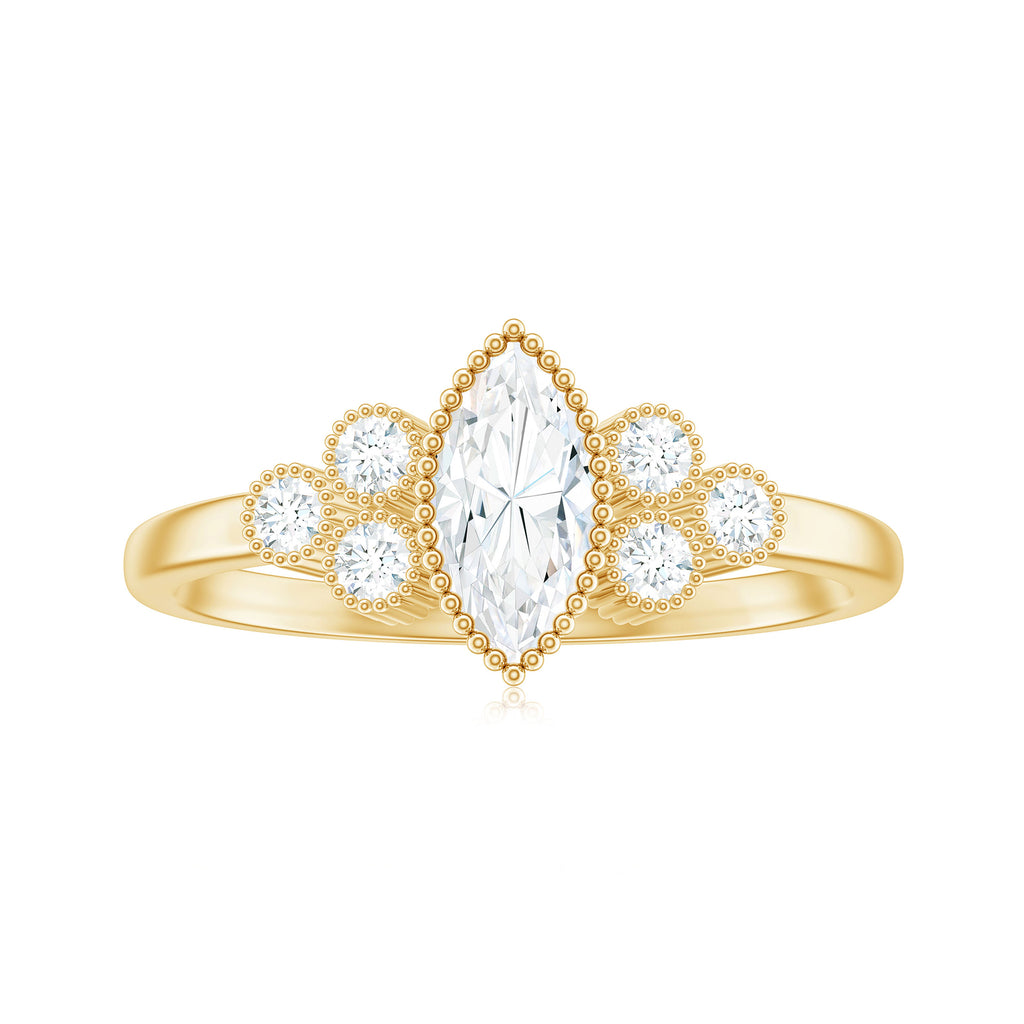 Marquise and Round Shape Moissanite Designer Ring Moissanite - ( D-VS1 ) - Color and Clarity - Rosec Jewels