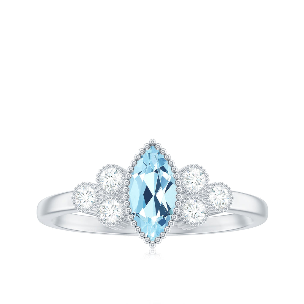 Designer Aquamarine and Diamond Trio Engagement Ring Aquamarine - ( AAA ) - Quality - Rosec Jewels