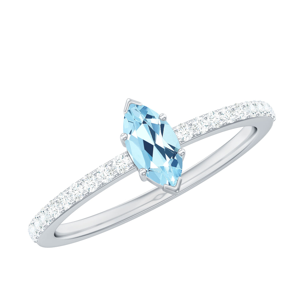 1/2 Ct Aquamarine Marquise Engagement Ring with Diamond Aquamarine - ( AAA ) - Quality - Rosec Jewels