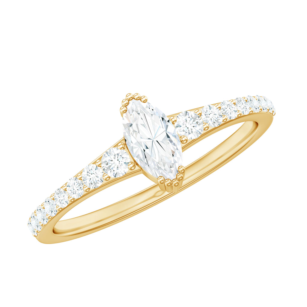 1 CT Marquise Cut Zircon Minimal Engagement Ring in Gold Zircon - ( AAAA ) - Quality - Rosec Jewels