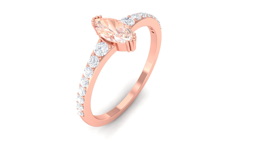 3/4 Carat Marquise Morganite Engagement Ring with Diamond Morganite - ( AAA ) - Quality - Rosec Jewels
