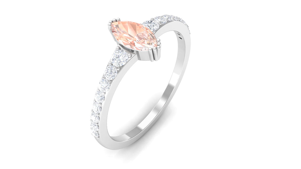 3/4 Carat Marquise Morganite Engagement Ring with Diamond Morganite - ( AAA ) - Quality - Rosec Jewels