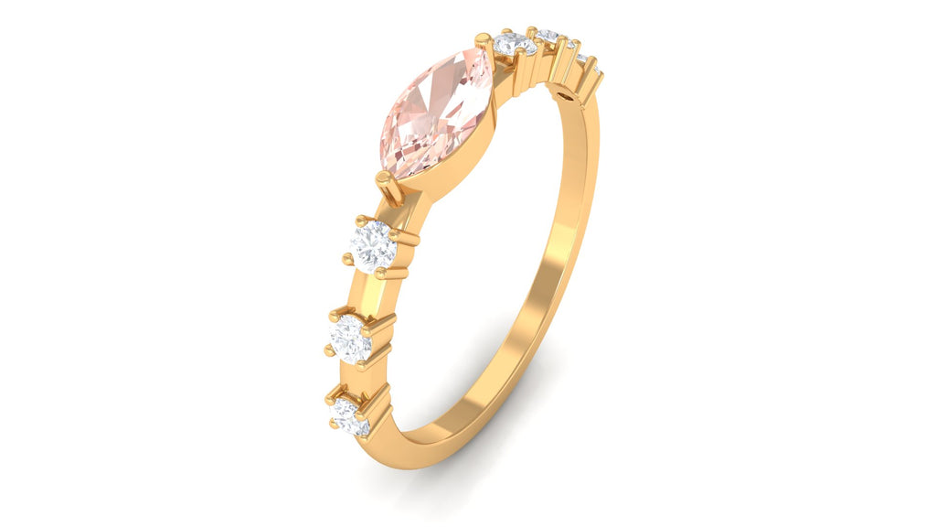 East West Marquise Morganite and Diamond Engagement Ring Morganite - ( AAA ) - Quality - Rosec Jewels