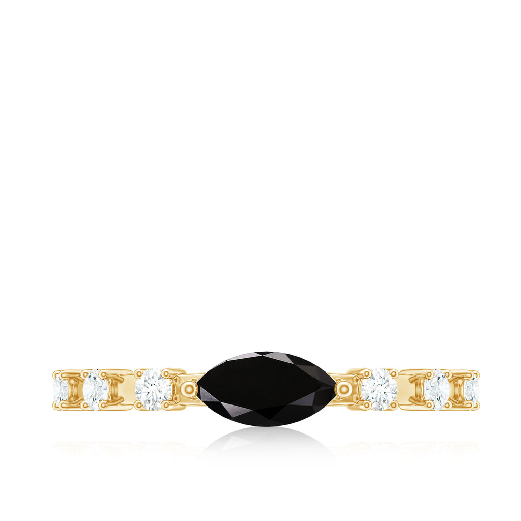 East West Marquise Black Onyx and Diamond Promise Ring Black Onyx - ( AAA ) - Quality - Rosec Jewels