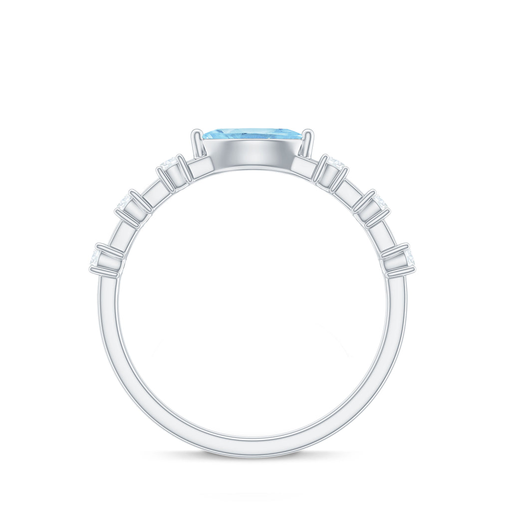 East West Marquise Aquamarine and Diamond Engagement Ring Aquamarine - ( AAA ) - Quality - Rosec Jewels