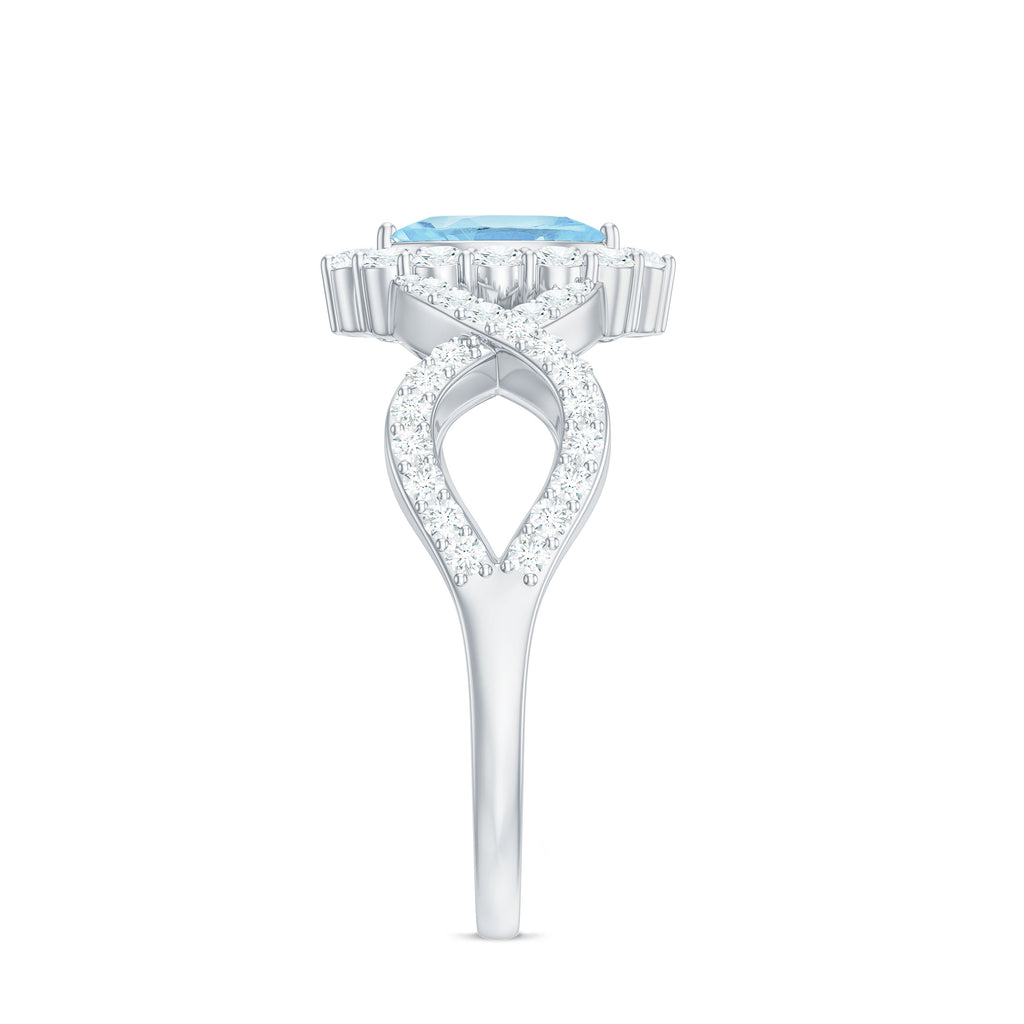 1.5 Ct Aquamarine Crossover Engagement Ring with Diamond Aquamarine - ( AAA ) - Quality - Rosec Jewels