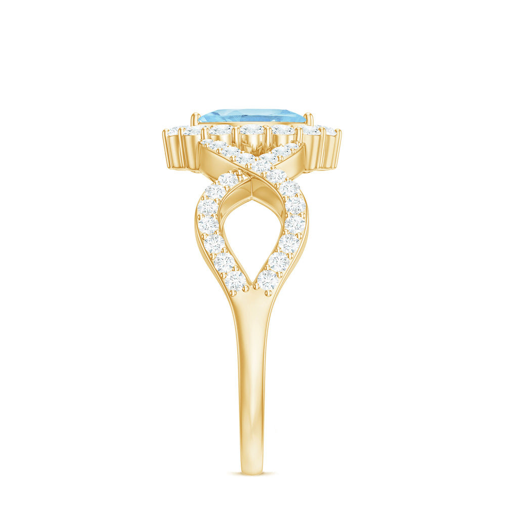 1.5 Ct Aquamarine Crossover Engagement Ring with Diamond Aquamarine - ( AAA ) - Quality - Rosec Jewels