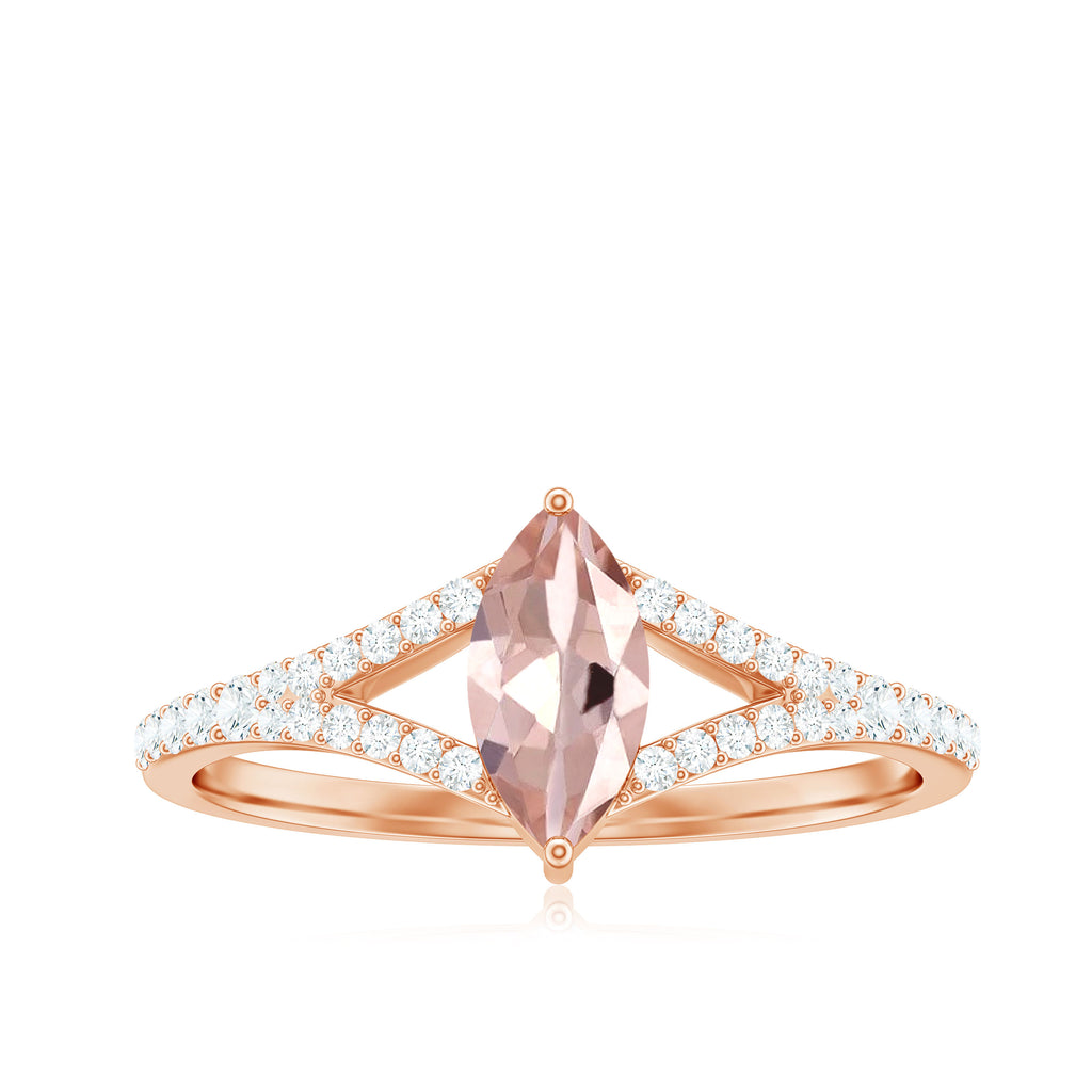 Marquise Morganite Split Shank Engagement Ring with Diamond Morganite - ( AAA ) - Quality - Rosec Jewels