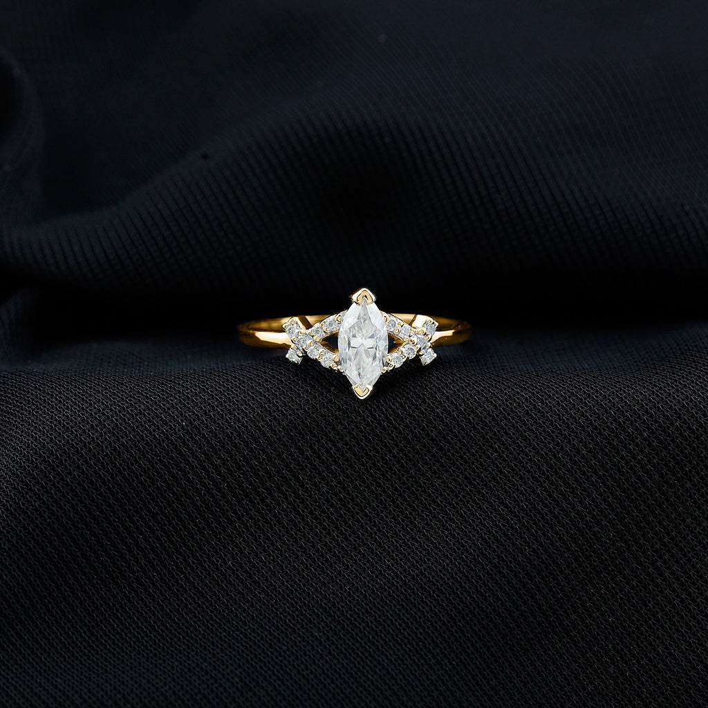 1 Carat Moissanite Marquise Solitaire Ring in Gold Moissanite - ( D-VS1 ) - Color and Clarity - Rosec Jewels