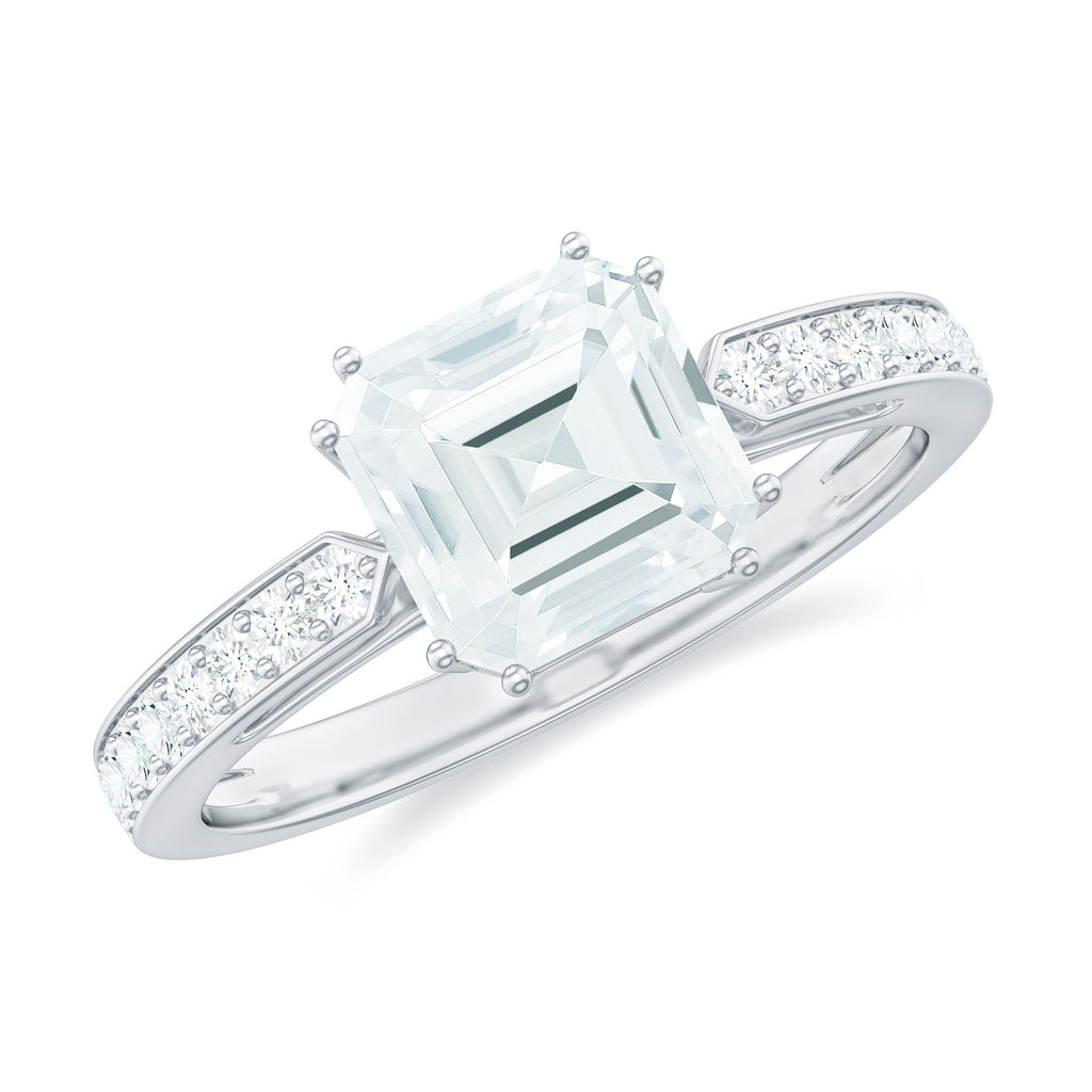 3.50 CT Asscher Cut Moissanite Solitaire Engagement Ring with Side Stones Moissanite - ( D-VS1 ) - Color and Clarity - Rosec Jewels