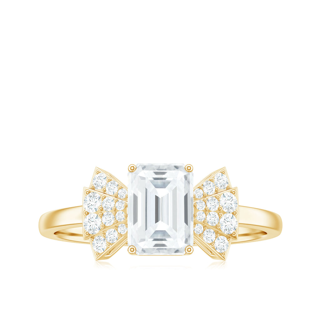 Emerald Cut Moissanite Solitaire Designer Engagement Ring in Gold Moissanite - ( D-VS1 ) - Color and Clarity - Rosec Jewels