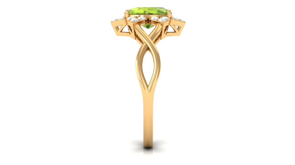 1.25 CT Oval Cut Peridot Solitaire Ring with Diamond Accent Peridot - ( AAA ) - Quality - Rosec Jewels