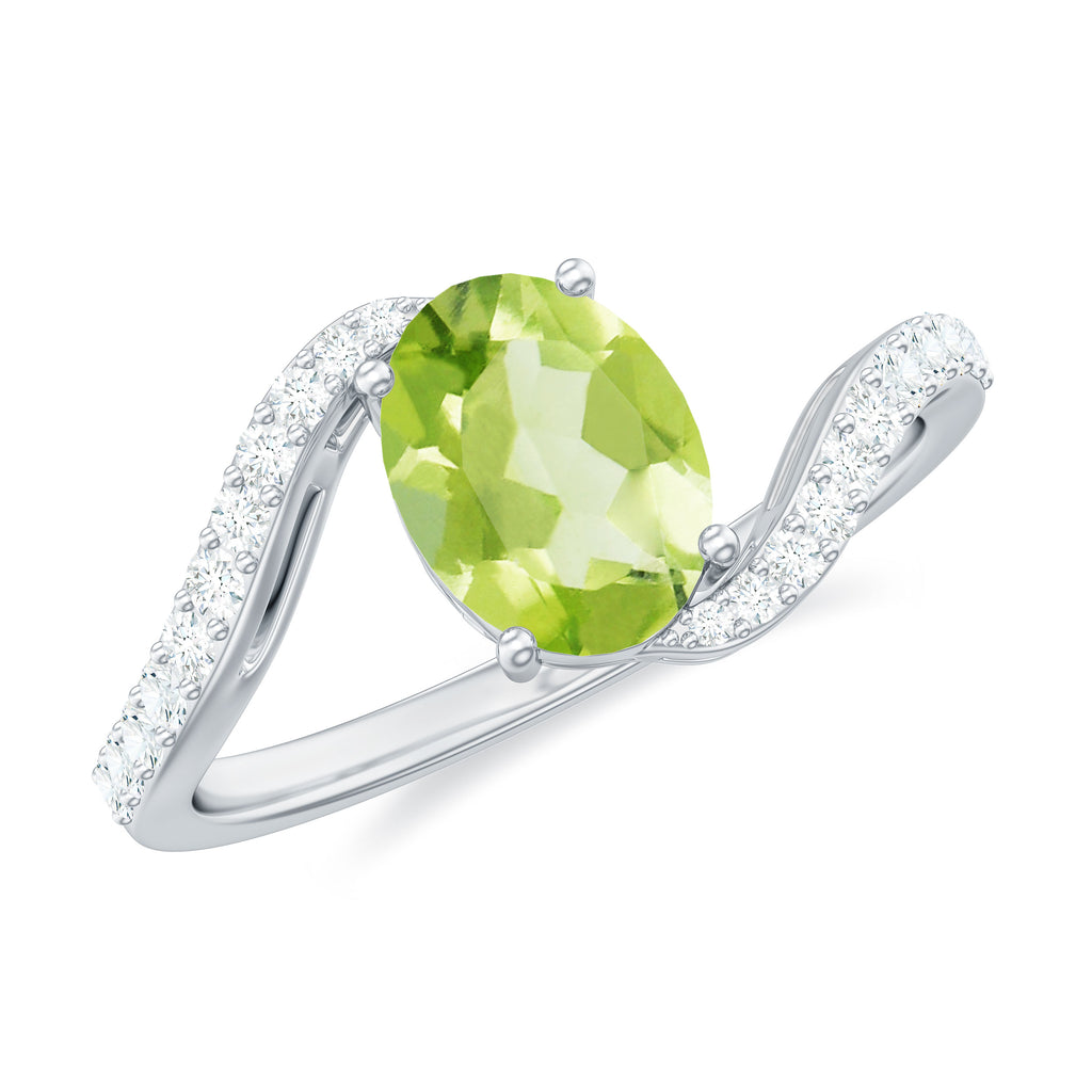 1.50 CT Oval Cut Peridot Solitaire Ring with Diamond Accent Peridot - ( AAA ) - Quality - Rosec Jewels