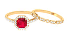 Lab Created Ruby Engagement Ring with Diamond Wedding Band Lab Created Ruby - ( AAAA ) - Quality - Rosec Jewels