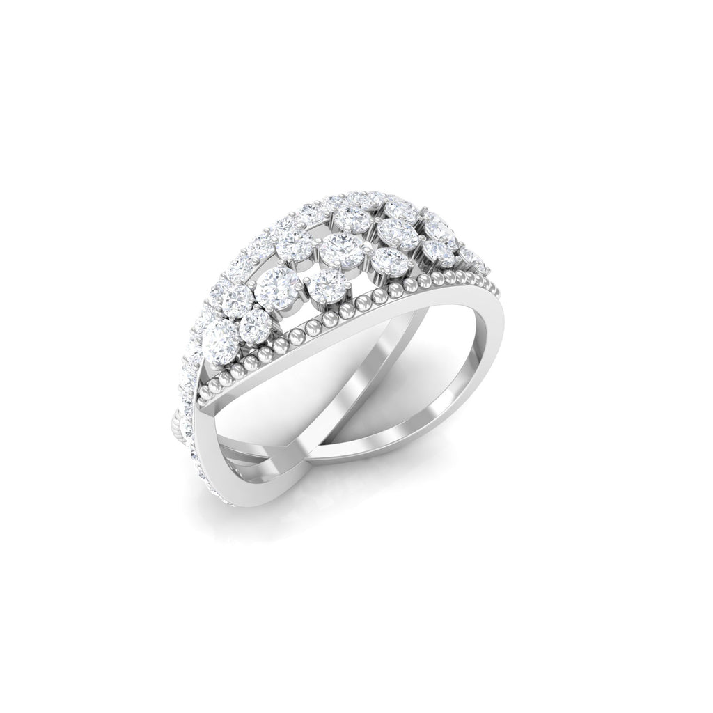 Real Diamond Designer Criss Cross Wedding Band Diamond - ( HI-SI ) - Color and Clarity - Rosec Jewels