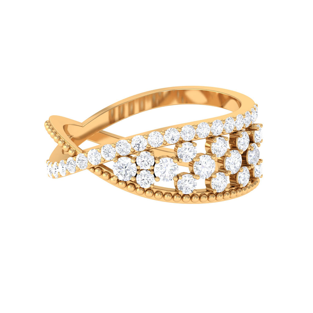 Real Diamond Designer Criss Cross Wedding Band Diamond - ( HI-SI ) - Color and Clarity - Rosec Jewels