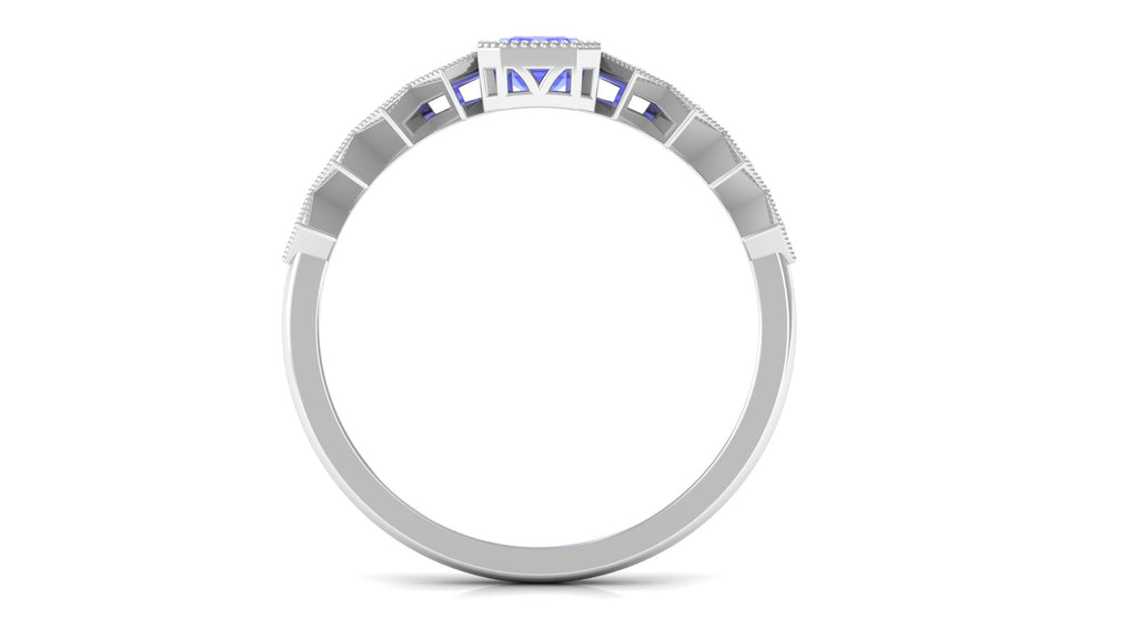 Emerald Cut Tanzanite Solitaire Ring with Side Stones Tanzanite - ( AAA ) - Quality - Rosec Jewels