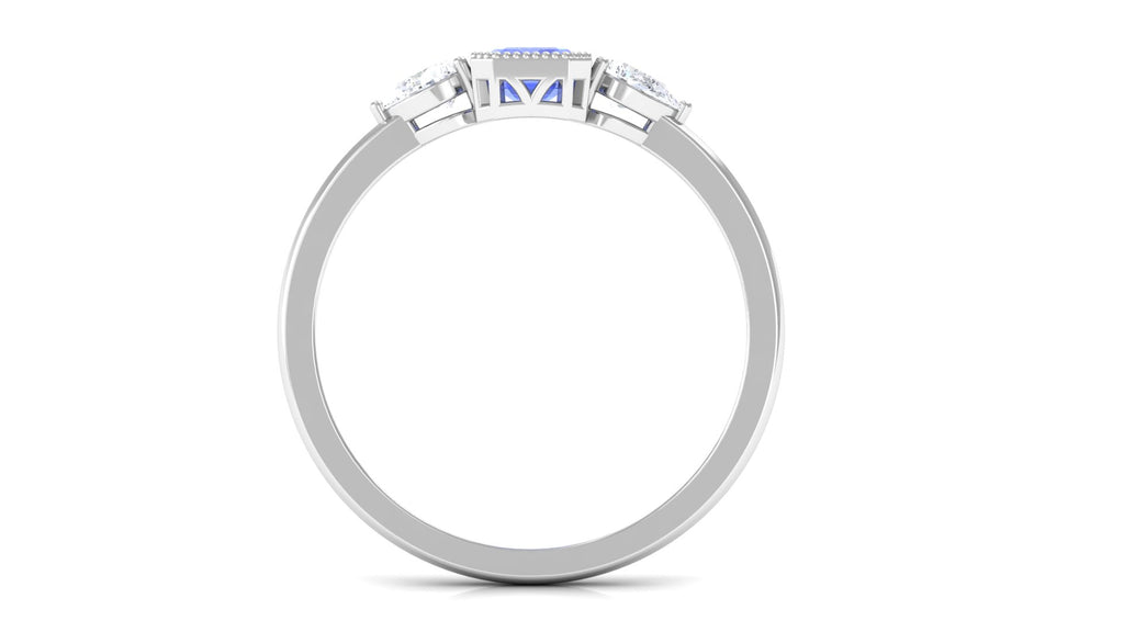 1 CT Beaded Bezel Set Tanzanite Solitaire Ring with Diamond Tanzanite - ( AAA ) - Quality - Rosec Jewels