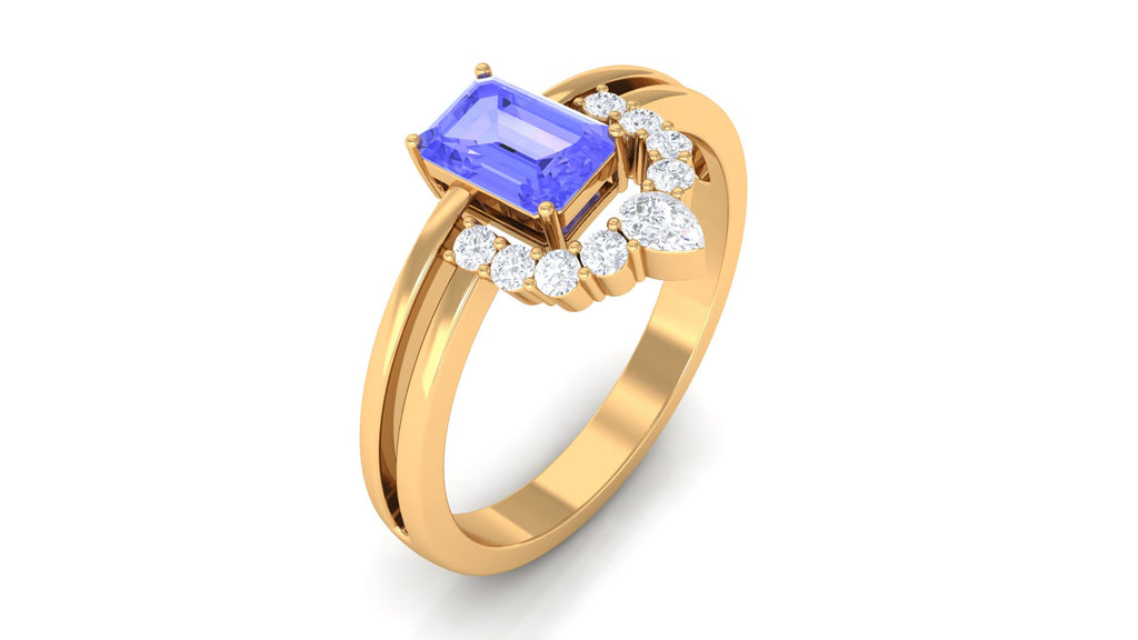 1 CT Solitaire Tanzanite and Diamond Double Band Engagement Ring Tanzanite - ( AAA ) - Quality - Rosec Jewels