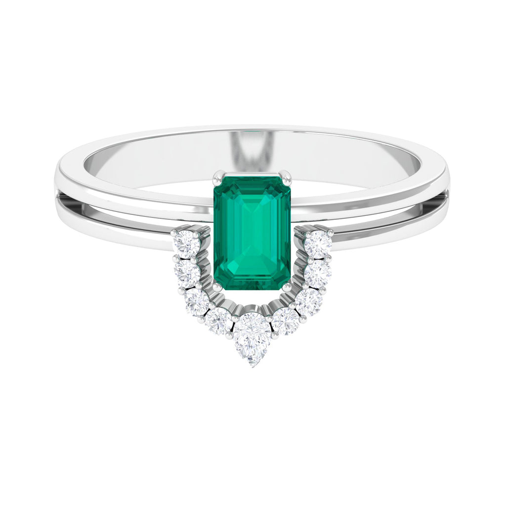 1 CT Solitaire Emerald Double Band Engagement Ring with Diamond Accent Emerald - ( AAA ) - Quality - Rosec Jewels