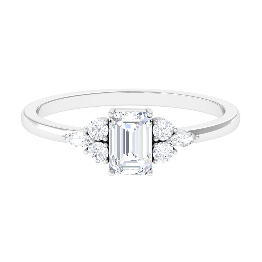 1 CT Octagon Cut Cubic Zirconia Engagement Ring with Trio Zircon - ( AAAA ) - Quality - Rosec Jewels
