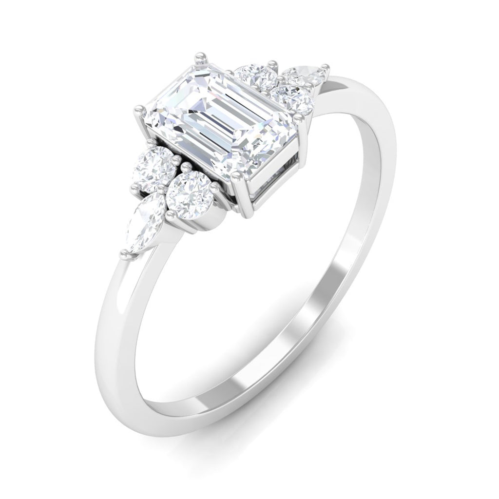 1 CT Octagon Cut Cubic Zirconia Engagement Ring with Trio Zircon - ( AAAA ) - Quality - Rosec Jewels