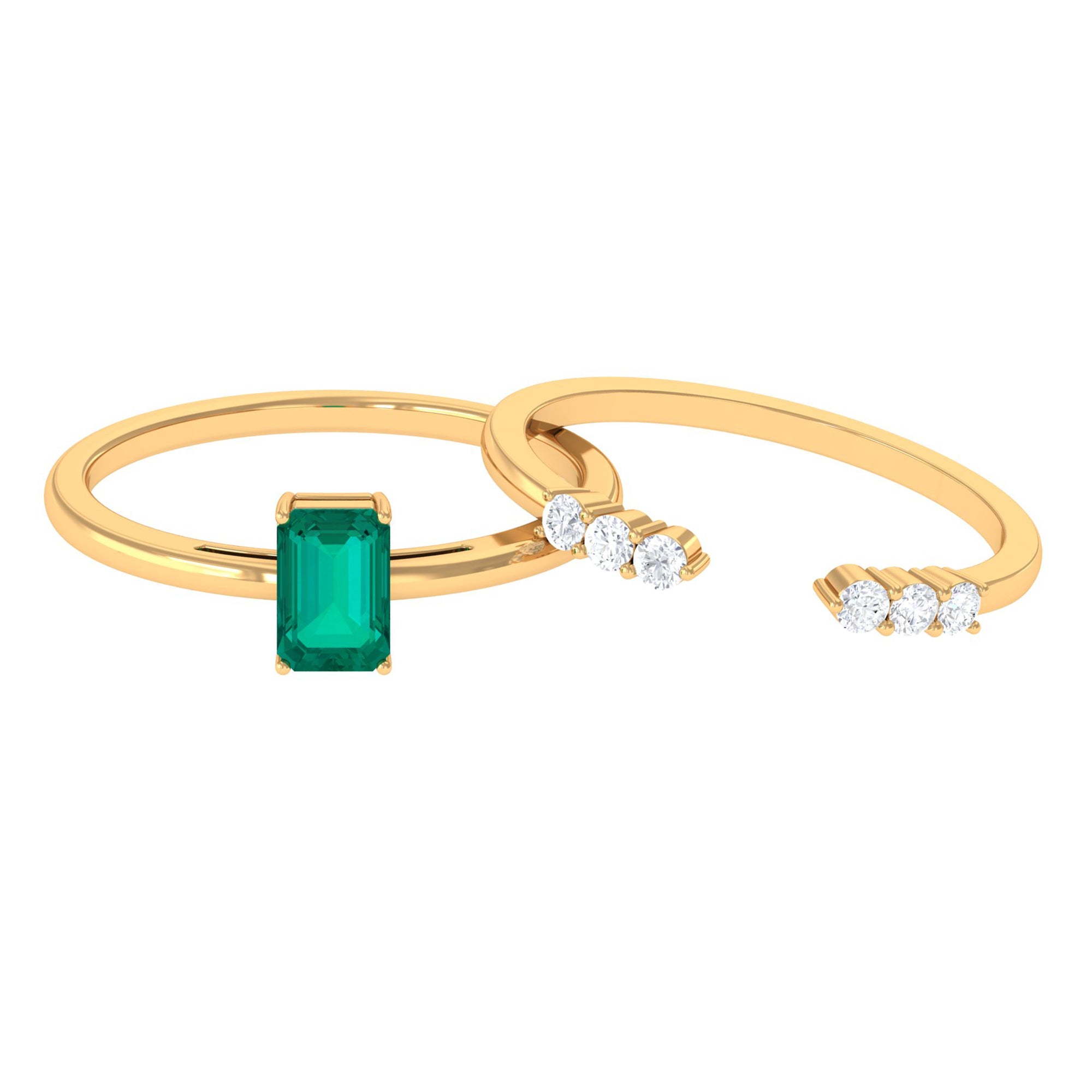 1 CT Octagon shape Emerald and Diamond Stackable Ring Set Emerald - ( AAA ) - Quality - Rosec Jewels