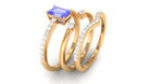 Emerald Cut Tanzanite Stackable Ring Set of 3 with Diamond Band Tanzanite - ( AAA ) - Quality - Rosec Jewels