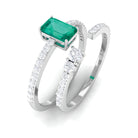 1.5 CT Certified Green Emerald Solitaire Ring Set with Diamond Band Emerald - ( AAA ) - Quality - Rosec Jewels