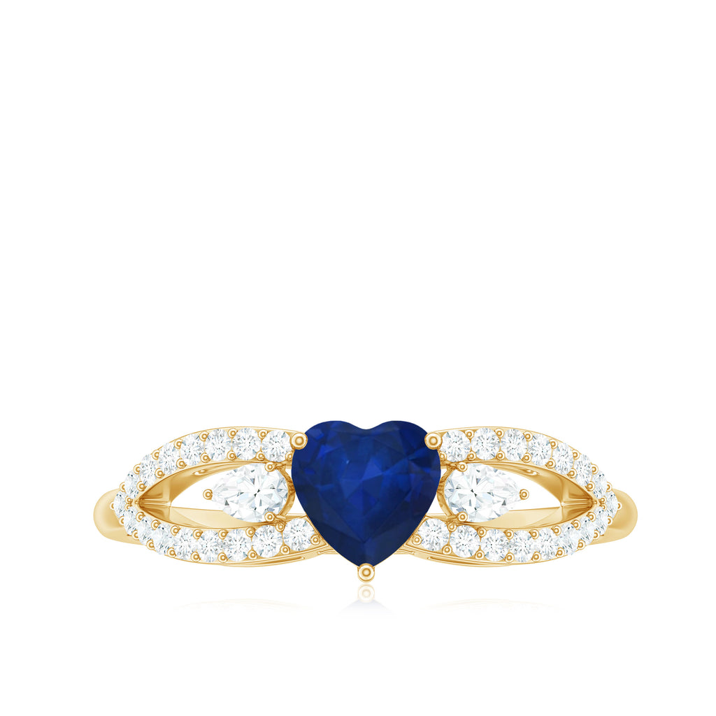 1 CT Elegant Blue Sapphire Solitaire Heart Ring with Diamond Blue Sapphire - ( AAA ) - Quality - Rosec Jewels