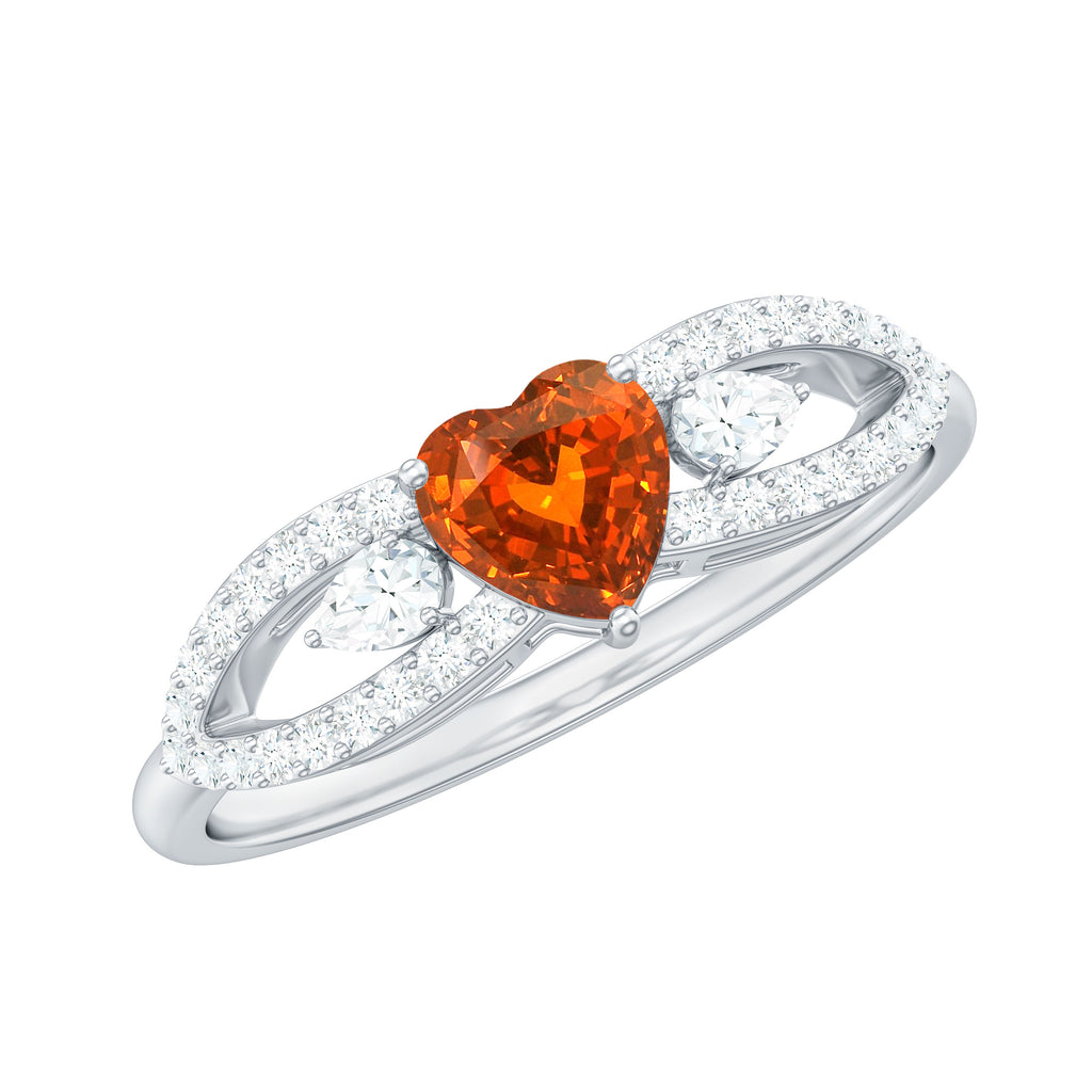 Solitaire Lab-Created Orange Sapphire Heart Engagement Ring with Diamond Lab Created Orange Sapphire - ( AAAA ) - Quality - Rosec Jewels