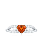 Solitaire Lab-Created Orange Sapphire Heart Engagement Ring with Diamond Lab Created Orange Sapphire - ( AAAA ) - Quality - Rosec Jewels