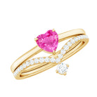 Lab-Created Pink Sapphire Heart Solitaire Ring Set with Diamond Lab Created Pink Sapphire - ( AAAA ) - Quality - Rosec Jewels