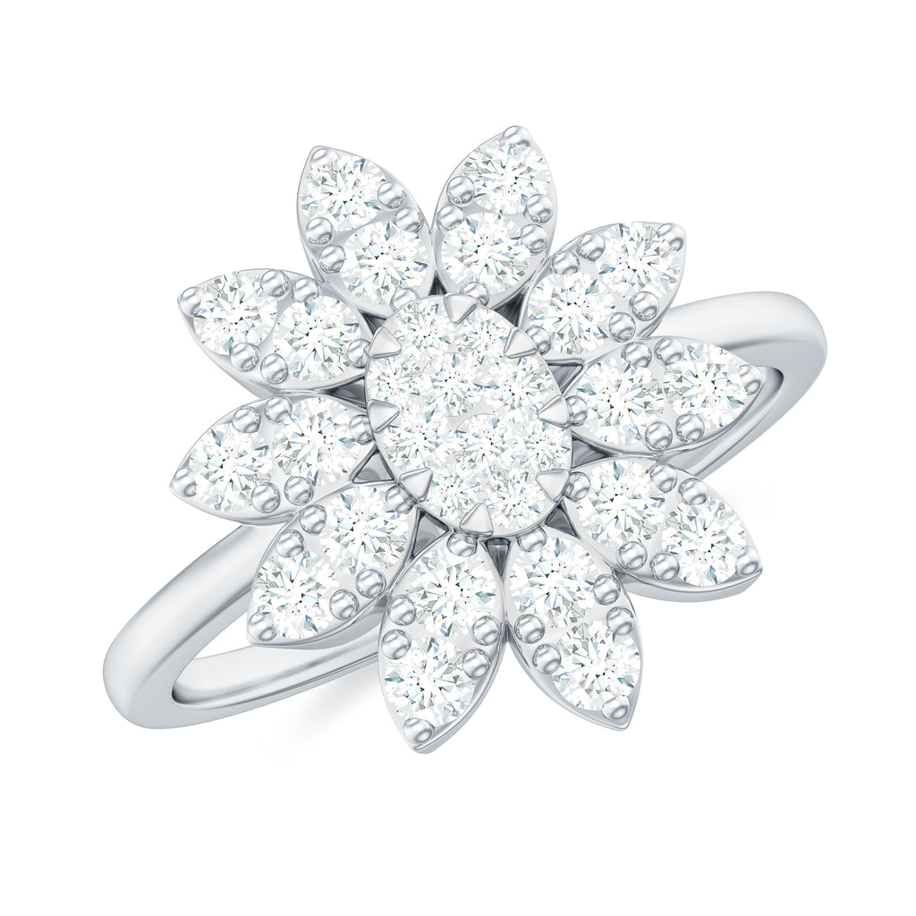 1.50 CT Moissanite Flower Cocktail Ring in Illusion Setting Moissanite - ( D-VS1 ) - Color and Clarity - Rosec Jewels
