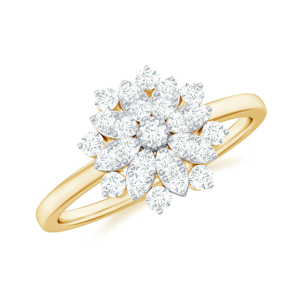 Cubic Zirconia Flower Cluster Engagement Ring in Gold Zircon - ( AAAA ) - Quality - Rosec Jewels
