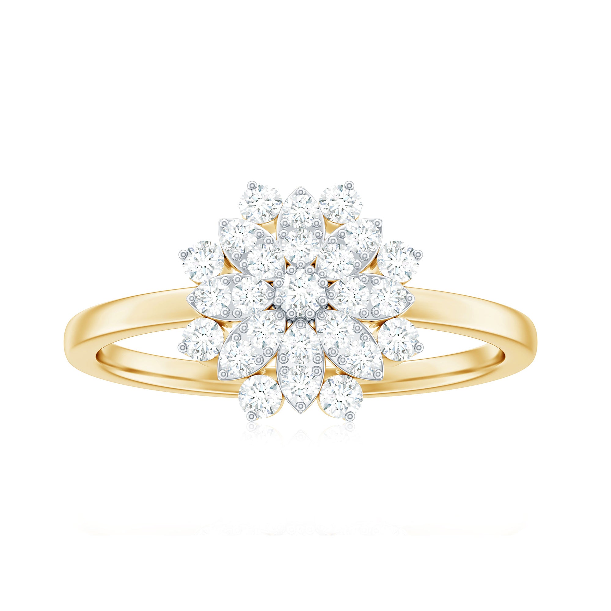 Cubic Zirconia Flower Cluster Engagement Ring in Gold Zircon - ( AAAA ) - Quality - Rosec Jewels