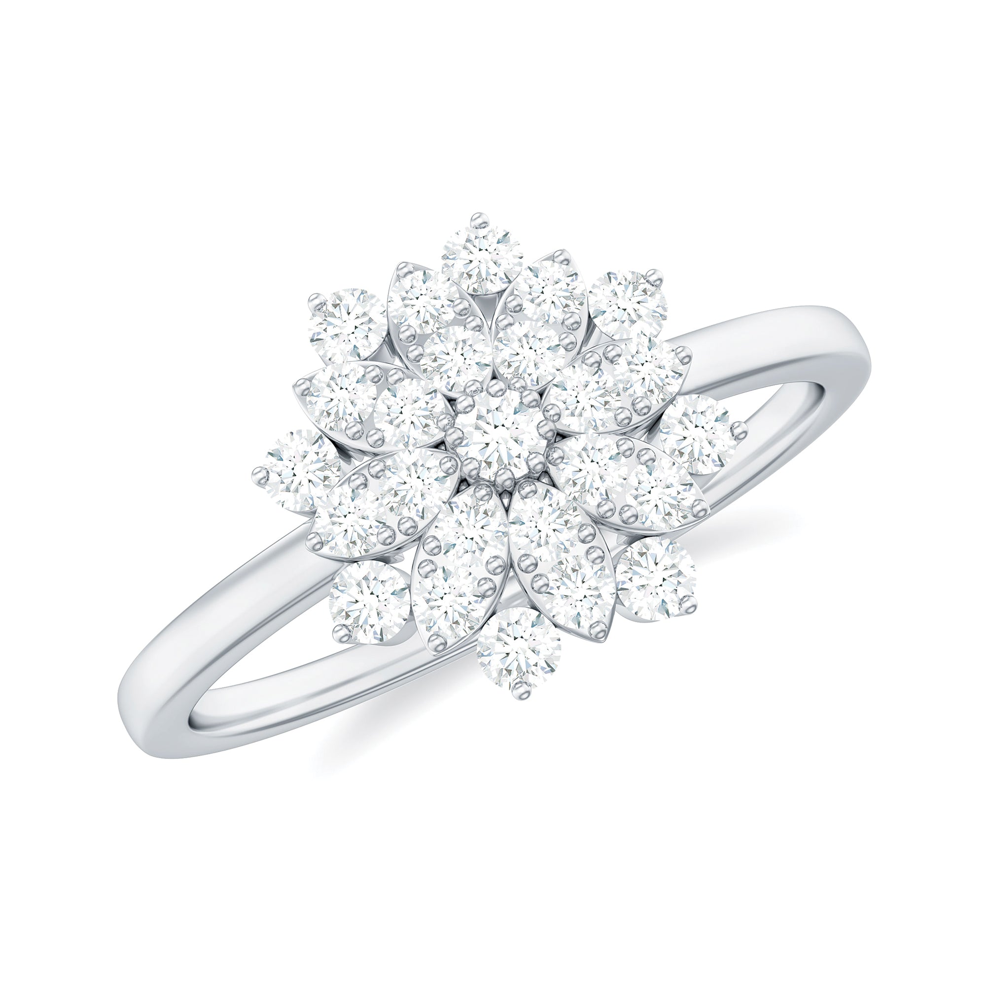 3/4 Carat Minimal Moissanite Cluster Flower Cocktail Ring Moissanite - ( D-VS1 ) - Color and Clarity - Rosec Jewels