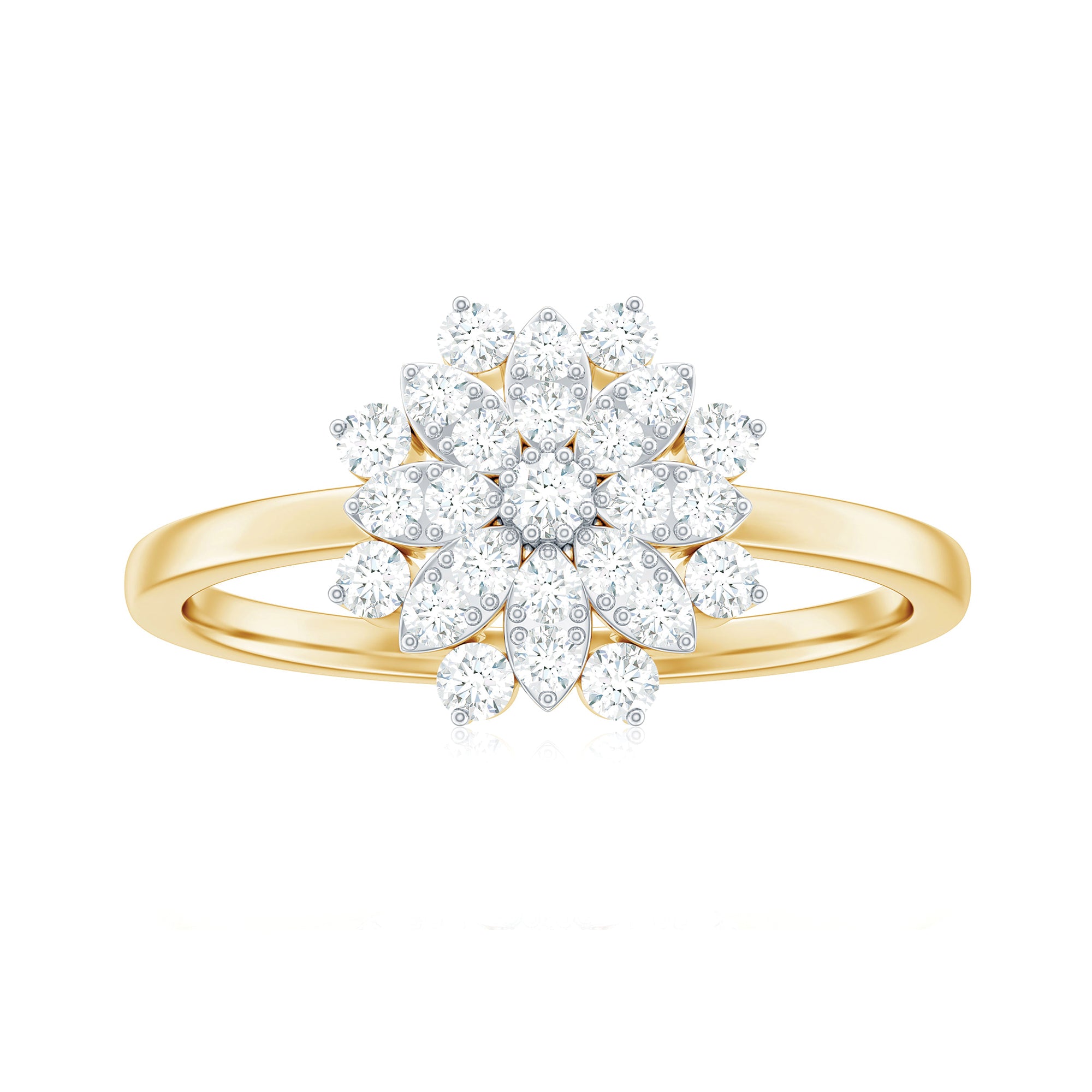 3/4 Carat Minimal Moissanite Cluster Flower Cocktail Ring Moissanite - ( D-VS1 ) - Color and Clarity - Rosec Jewels