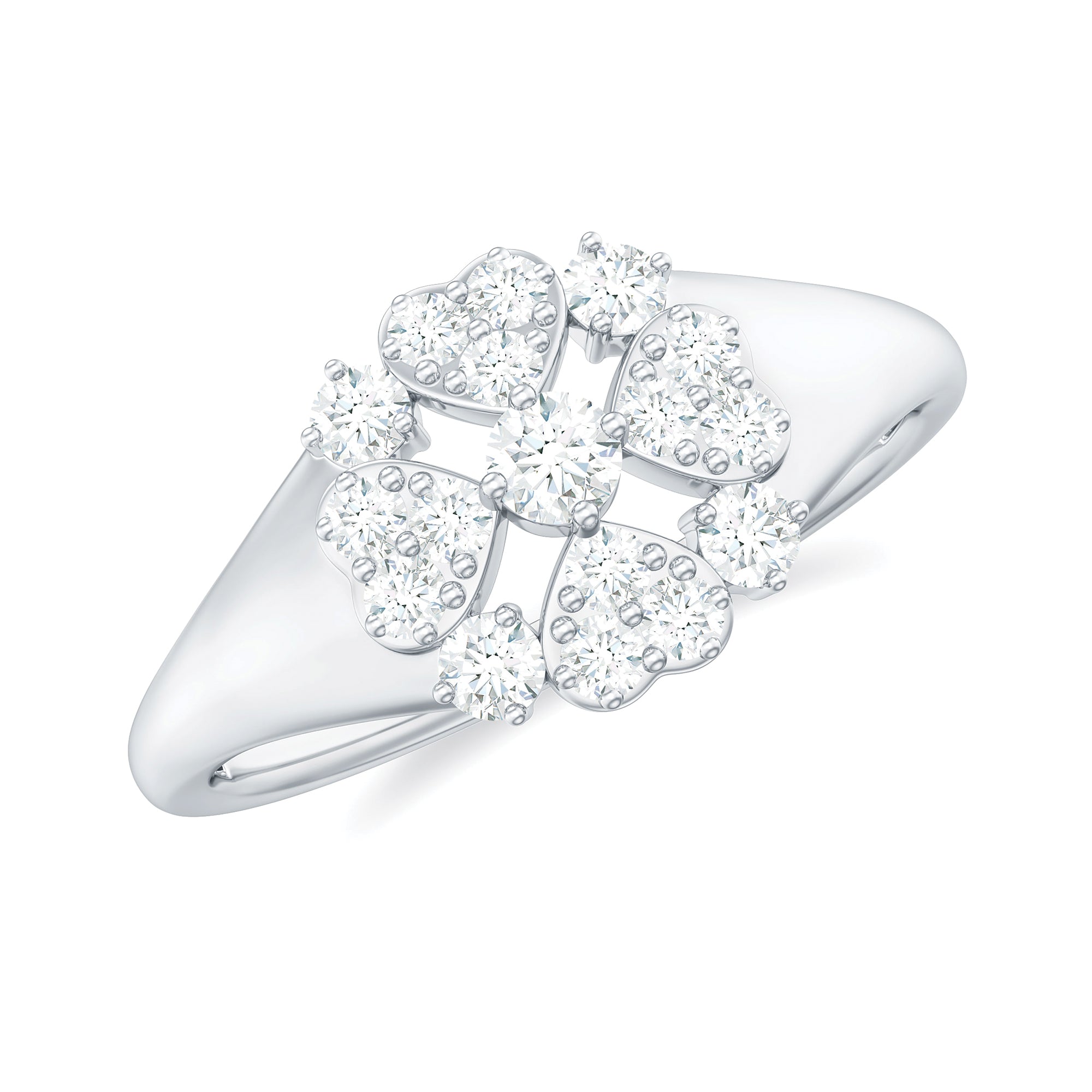3/4 Carat Moissanite Flower Heart Engagement Ring Moissanite - ( D-VS1 ) - Color and Clarity - Rosec Jewels