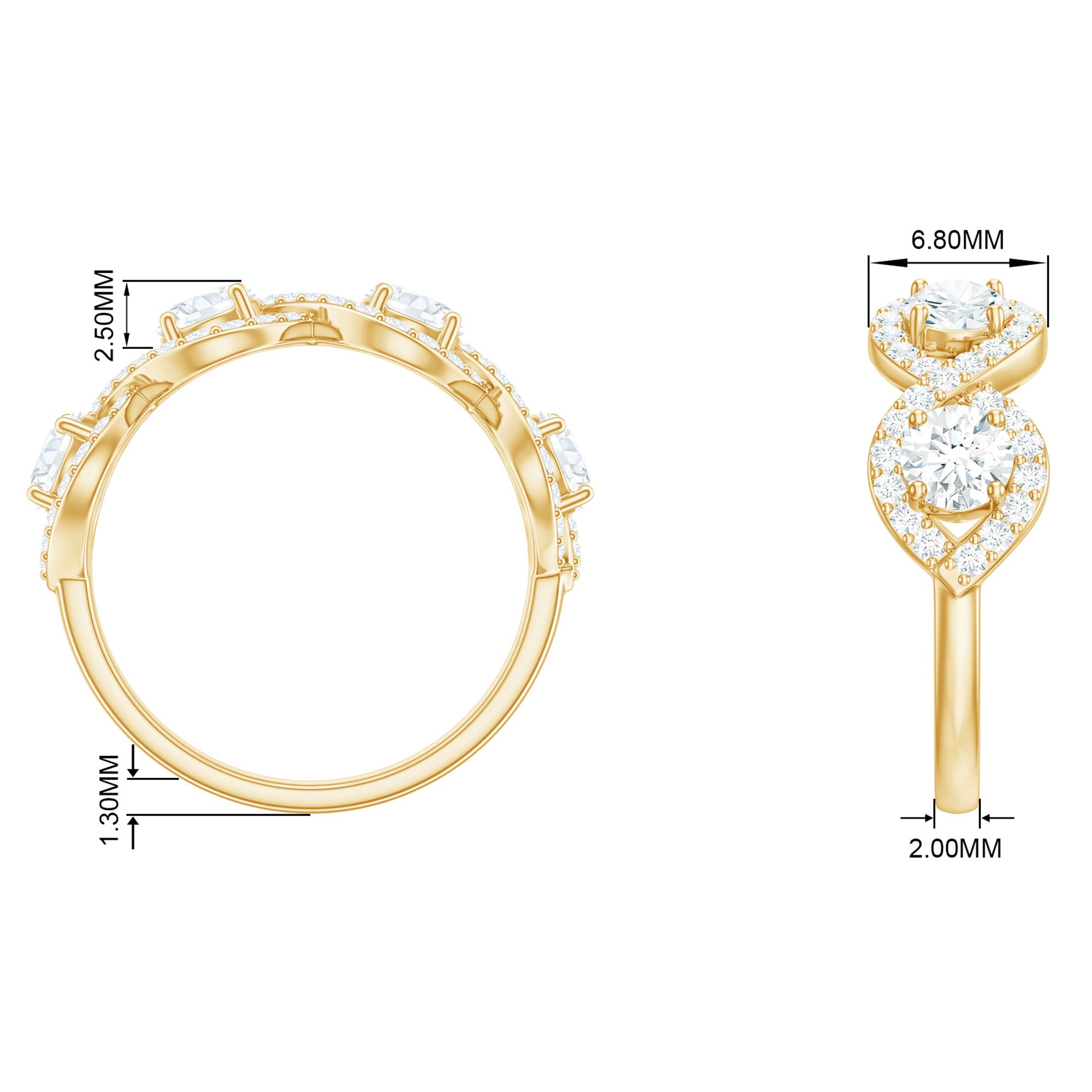 Cubic Zirconia Braided Half Eternity Band Ring Zircon - ( AAAA ) - Quality - Rosec Jewels