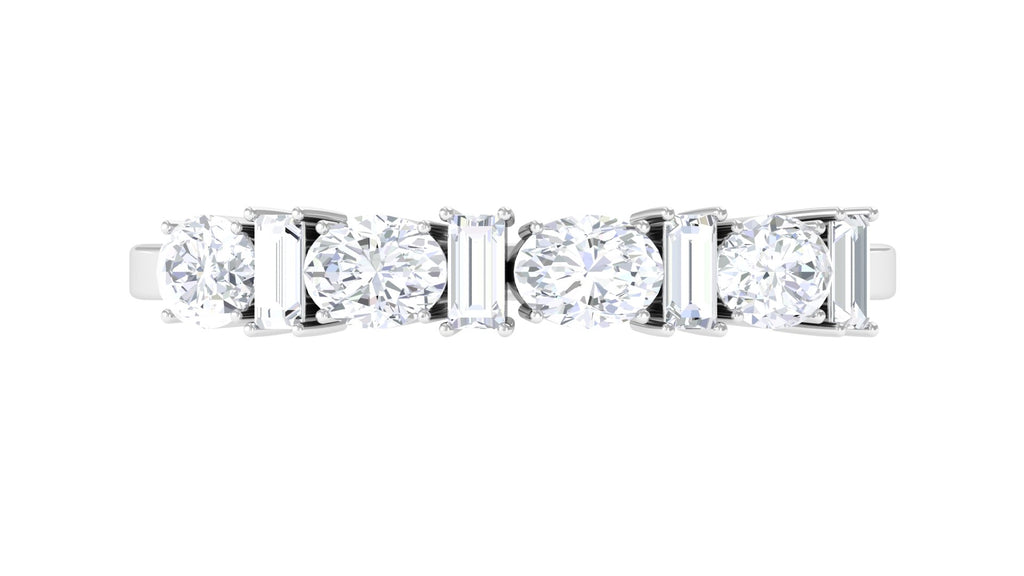 Oval and Baguette Cut Zircon Wedding Half Eternity Ring Zircon - ( AAAA ) - Quality - Rosec Jewels