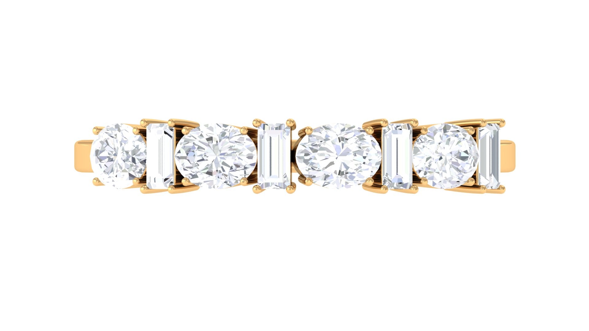 Oval and Baguette Cut Zircon Wedding Half Eternity Ring Zircon - ( AAAA ) - Quality - Rosec Jewels